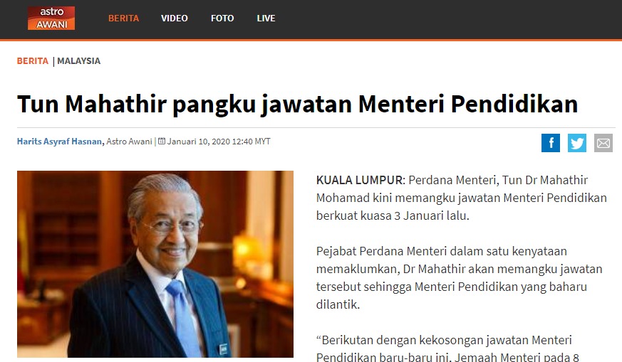 Pendidikan malaysia menteri Menteri Pendidikan