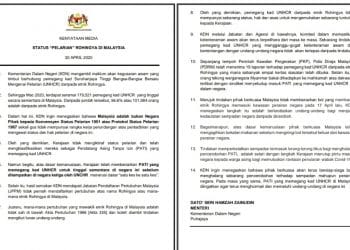 KENYATAAN MEDIA KDN STATUS ‘PELARIAN’ ROHINGYA DI MALAYSIA