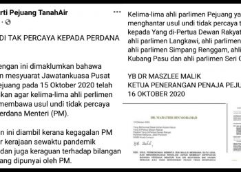 PEJUANG PULA KEMUKA USUL UNDI TIDAK PERCAYA TERHADAP PERDANA MENTERI