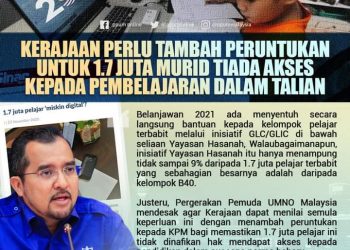 KERAJAAN PERLU TAMBAH PERUNTUKAN UNTUK 1.7 JUTA MURID TIADA AKSES KEPADA PEMBELAJARAN DALAM TALIAN