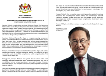 MALAYSIA PEROLEH KEMENANGAN PENTING BAGI KES SULU DI MAHKAMAH RAYUAN THE HAGUE